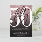 Invitation Black Rose Gold Parties scintillant 50e anniversai (Debout devant)