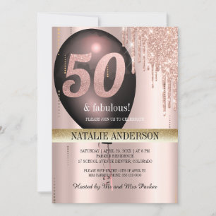 Invitation Black Rose Gold Parties scintillant Balloon 50e an