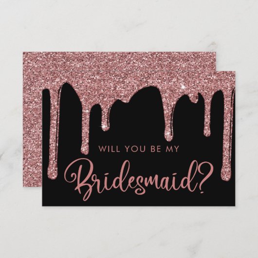 Invitation Black Rose Gold Parties scintillant Drives Bridesm (Devant / Derrière)