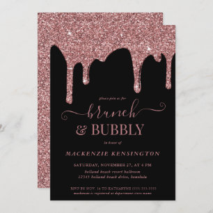 Invitation Black Rose Gold Parties scintillant Drives Brunch 