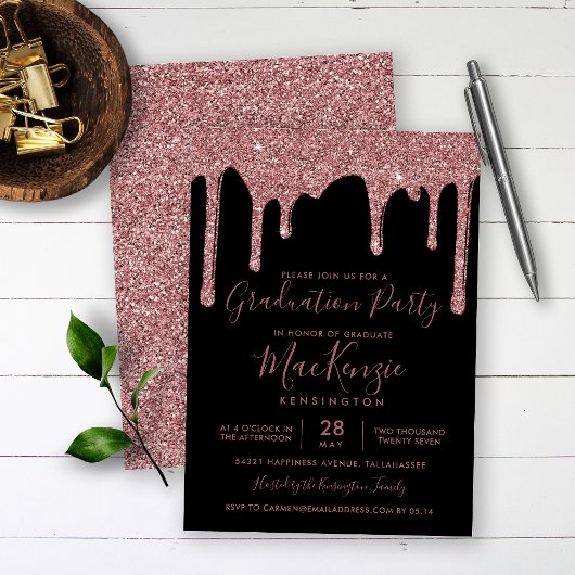 Invitation Black Rose Gold Parties scintillant Drives de la f