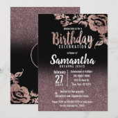 Invitation Black Rose Gold Parties scintillant Floral fête d' (Devant / Derrière)