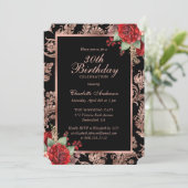 Invitation Black Rose Gold Red Floral 30e anniversaire (Debout devant)