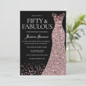 Invitation Black Rose Gold robe femmes 50e fête d'anniversair (Debout devant)