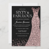 Invitation Black Rose Gold robe femmes 60e fête d'anniversair (Devant)