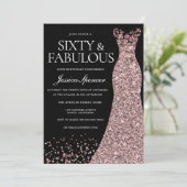 Invitation Black Rose Gold robe femmes 60e fête d'anniversair (Debout devant)