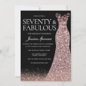 Invitation Black Rose Gold robe femmes 70e fête d'anniversair (Devant)