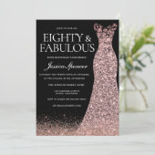 Invitation Black Rose Gold robe femmes 80e fête d'anniversair (Debout devant)