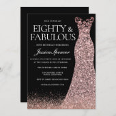 Invitation Black Rose Gold robe femmes 80e fête d'anniversair (Devant / Derrière)