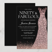 Invitation Black Rose Gold robe femmes 90e fête d'anniversair (Devant / Derrière)