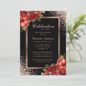 Invitation Black Rose Gold Rose rouge photo Célébration de la (Debout devant)