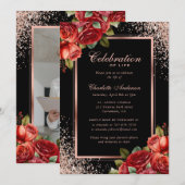 Invitation Black Rose Gold Rose rouge photo Célébration de la (Devant / Derrière)