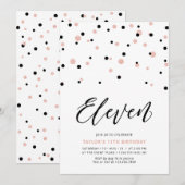 Invitation Black & Rose Gold Simple 11ème fête d'anniversaire (Devant / Derrière)