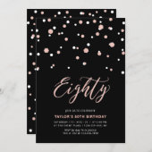 Invitation Black Rose Gold Simple 80th Birthday Party (Devant / Derrière)