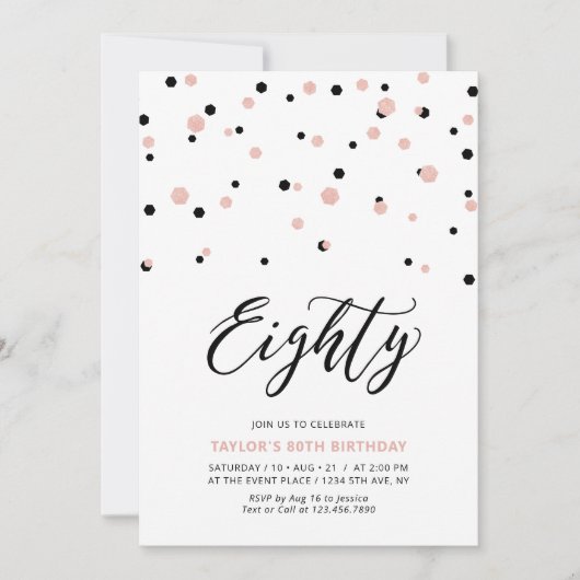 Invitation Black Rose Gold Simple 80th Birthday Party (Devant)