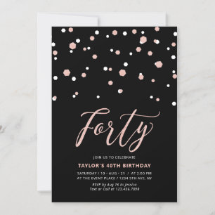 Invitation Black Rose Gold Simple Quarante 40e Anniversaire F