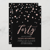 Invitation Black Rose Gold Simple Quarante 40e fête d'anniver (Devant / Derrière)