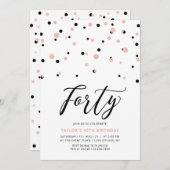 Invitation Black Rose Gold Simple Quarante 40e fête d'anniver (Devant / Derrière)