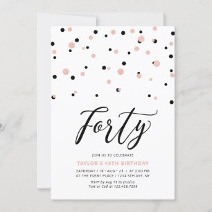 Invitation Black Rose Gold Simple Quarante 40e fête d'anniver