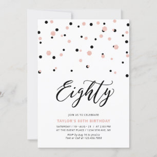 Invitation Black Rose Gold Simple Quatre-Vingts 80e Fête d'An