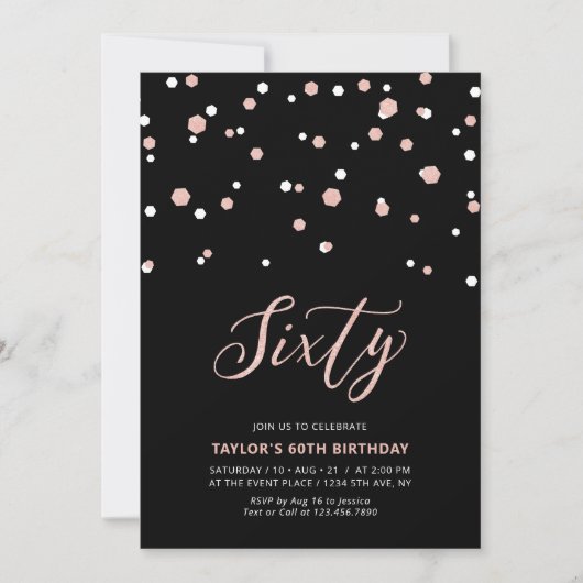 Invitation Black & Rose Gold Simple Soixante 60e fête d'anniv (Devant)