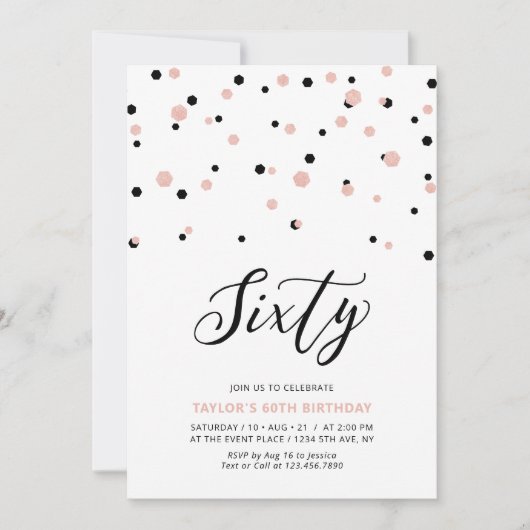 Invitation Black & Rose Gold Simple Soixante 60e fête d'anniv (Devant)