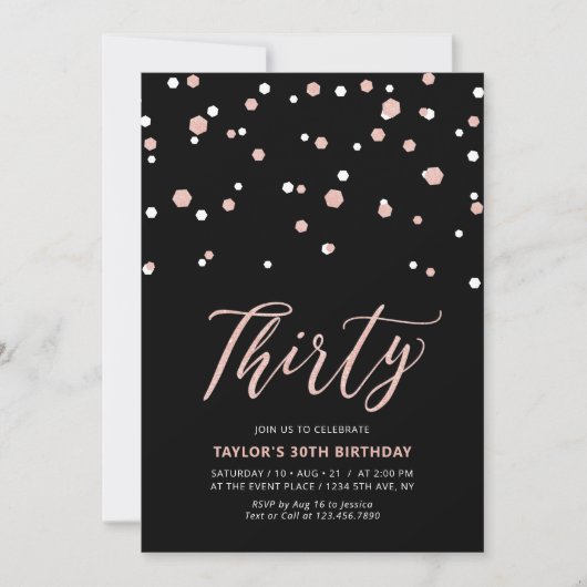 Invitation Black Rose Gold Simple Trente fête d'anniversaire (Devant)