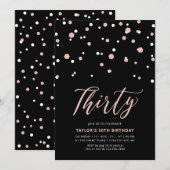 Invitation Black Rose Gold Simple Trente fête d'anniversaire (Devant / Derrière)