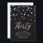 Invitation Black Rose Gold Simple Trente fête d'anniversaire<br><div class="desc">Célébrez votre journée spéciale avec cette petite invitation à la fête du 30e anniversaire. Ce design présente un script de lettrage "Thirty" avec des confettis en forme d'hexagone avec un combo noir et rose couleur or. D'autres modèles sont disponibles dans ma boutique BaraBomDesign.</div>