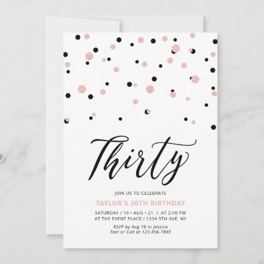 Invitation Black Rose Gold Simple Trente fête d'anniversaire (Devant)