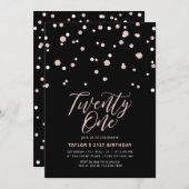 Invitation Black & Rose Gold Vingt et un fête d'anniversaire  (Devant / Derrière)