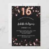 Invitation Black rose or étoiles Sweet 16 (Devant)