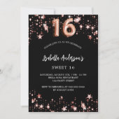 Invitation Black rose or étoiles Sweet 16 (Devant)