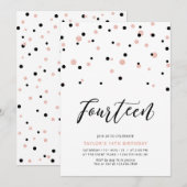 Invitation Black & Rose or Fille 14e fête d'anniversaire Ado (Devant / Derrière)