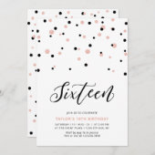 Invitation Black & Rose or Fille 16e fête d'anniversaire Ado (Devant / Derrière)