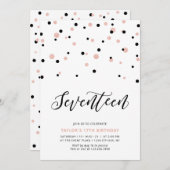 Invitation Black & Rose or Fille 17e fête d'anniversaire Ado (Devant / Derrière)