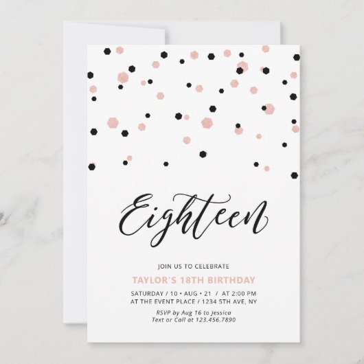Invitation Black & Rose or Fille 18e fête d'anniversaire Ado (Devant)