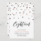 Invitation Black & Rose or Fille 18e fête d'anniversaire Ado (Devant / Derrière)