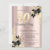 Invitation Black Rose Parties scintillant Drips Rose Gold 50e (Devant)