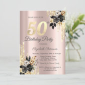 Invitation Black Rose Parties scintillant Drips Rose Gold 50e (Debout devant)