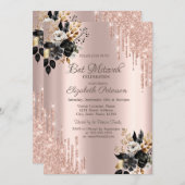 Invitation Black Rose Parties scintillant Drives Rose Gold Ba (Devant / Derrière)
