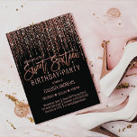 Invitation Black Rose Parties scintillant or  Fringe rideau d<br><div class="desc">Cette invitation glamour et de luxe Sweet sixteen anniversaire est le design parfait pour l'événement spécial de votre jeune fille adolescente. Il est doté d'un rideau de frange de parties scintillant en or rose faux brillant avec une typographie de parties scintillant sur le dessus d'un simple arrière - plan noir....</div>