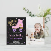 Invitation Black Rose Star Parties scintillant Photo Patinage (Debout devant)