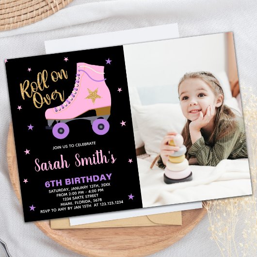 Invitation Black Rose Star Parties scintillant Photo Patinage