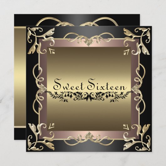 Invitation Black & Rose Swirl Sweet 16 Anniversaire Invitatio (Devant / Derrière)