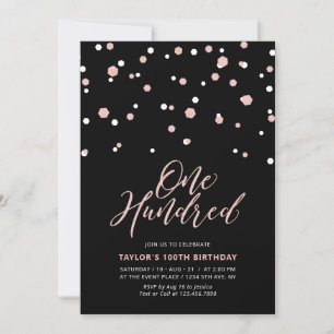 Invitation Black RoseGold Simple Cent 100e fête d'anniversair