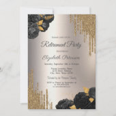 Invitation Black Roses Glitter Drips Ivory Retirement Party (Devant)