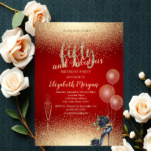 Invitation Black Roses High Heels Confetti,Rouge 50e Anniver