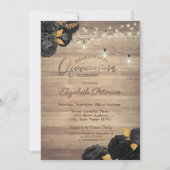 Invitation Black Roses,String Lights,Wood Texture Quinceañera (Devant)