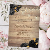 Invitation Black Roses,String Lights,Wood Texture Quinceañera